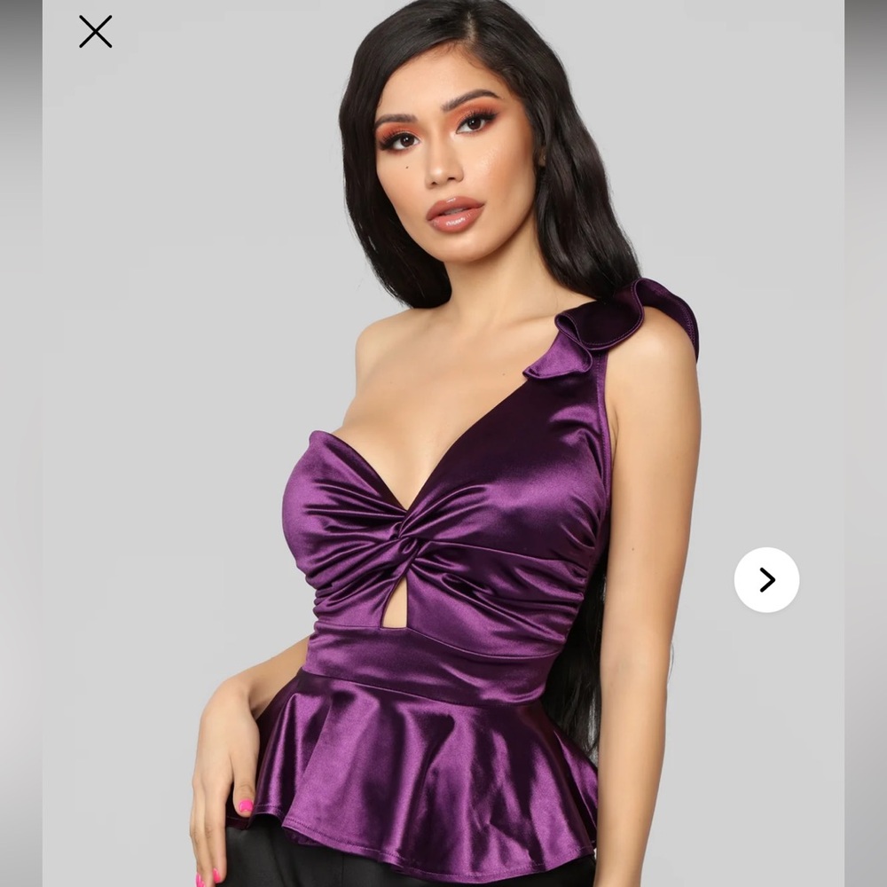 Purple Satin Peplum Top